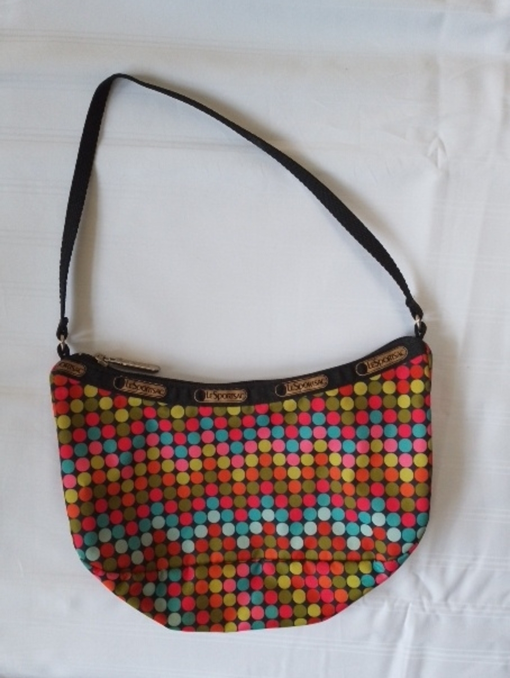 Vintage Y2K Lesportsac Multicolor Polka Dot Small Shoulder Bag Black Strap